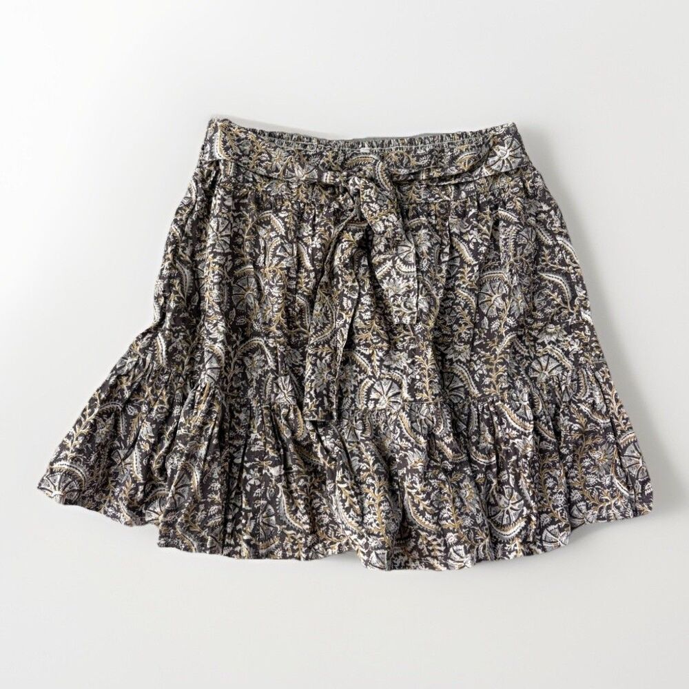 Mata Traders XL Tiered Skirt Brown Paisley Floral Boho Fair Trade Cotton